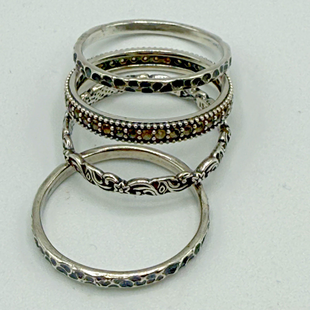 Estate OR PAZ PZ Sterling Silver 4 Stack Rings - Stackable - Size 10.25